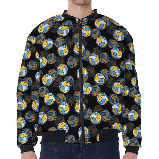 Volleyball Pattern Print Zip Sleeve Bomber Jacket