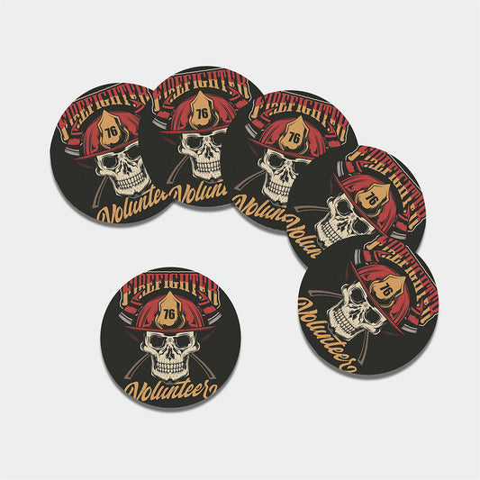 Volunteer Firefighter Print Leather Coaster Set