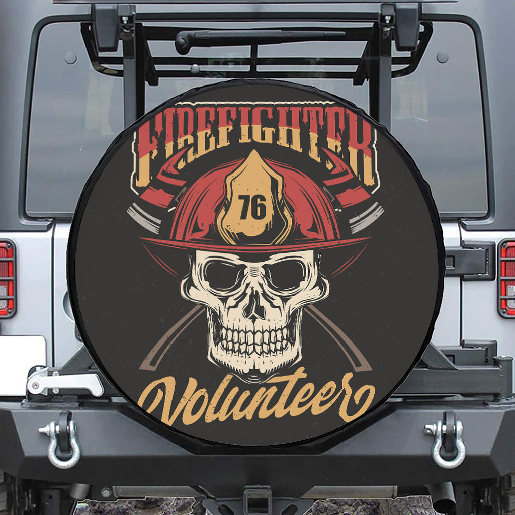 Volunteer Firefighter Print Leather Spare Tire Cover