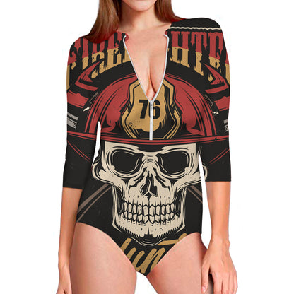 Volunteer Firefighter Print Long Sleeve Swimsuit