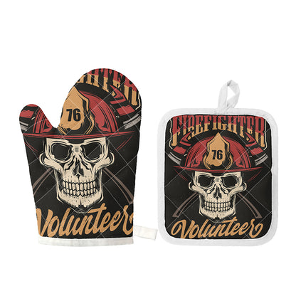 Volunteer Firefighter Print Oven Mitt And Pot Holder Set