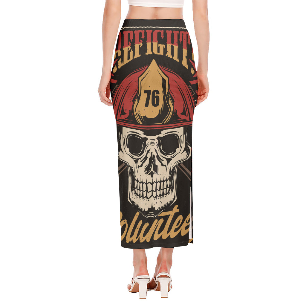 Volunteer Firefighter Print Side Slit Maxi Skirt