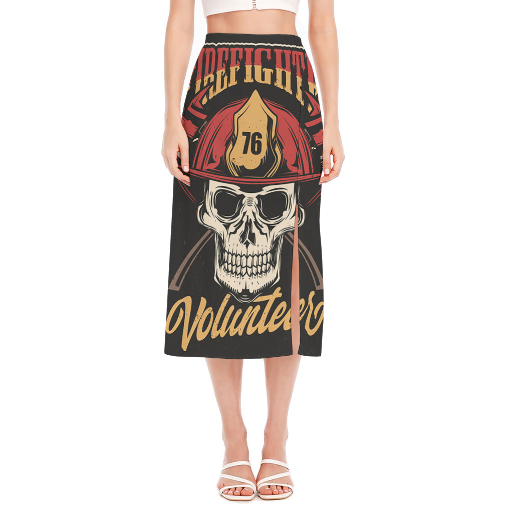 Volunteer Firefighter Print Side Slit Midi Skirt