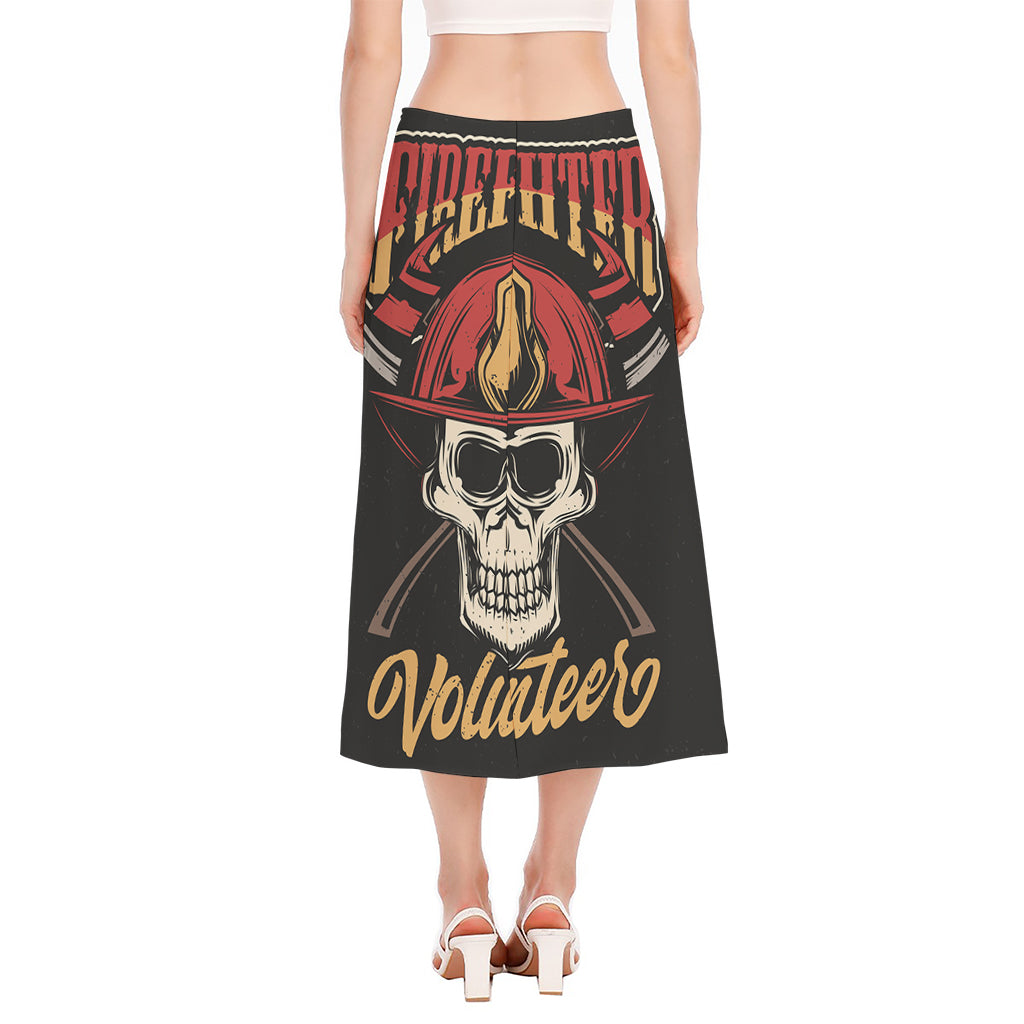 Volunteer Firefighter Print Side Slit Midi Skirt