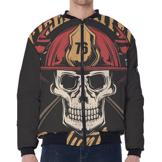 Volunteer Firefighter Print Zip Sleeve Bomber Jacket