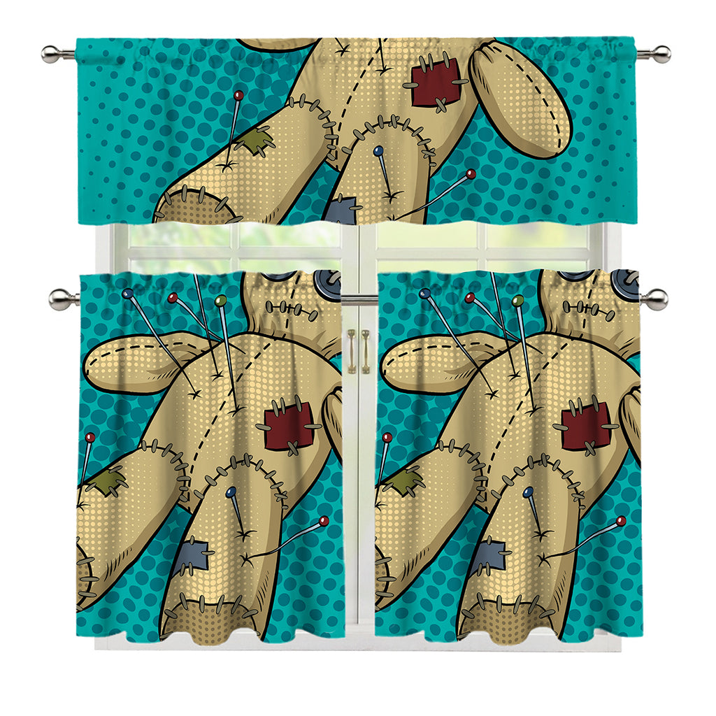Voodoo Doll Print 3 Piece Kitchen Curtains