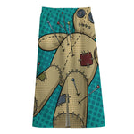 Voodoo Doll Print Cotton Front Slit Maxi Skirt