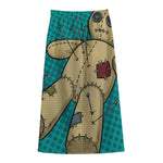 Voodoo Doll Print Cotton Front Slit Maxi Skirt