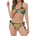 Voodoo Doll Print Halter Scoop Tie Side Bikini