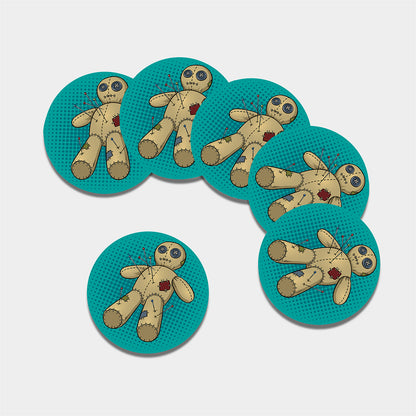Voodoo Doll Print Leather Coaster Set