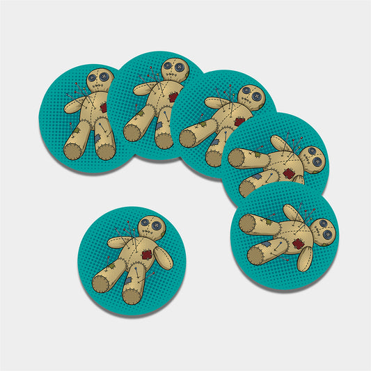 Voodoo Doll Print Leather Coaster Set
