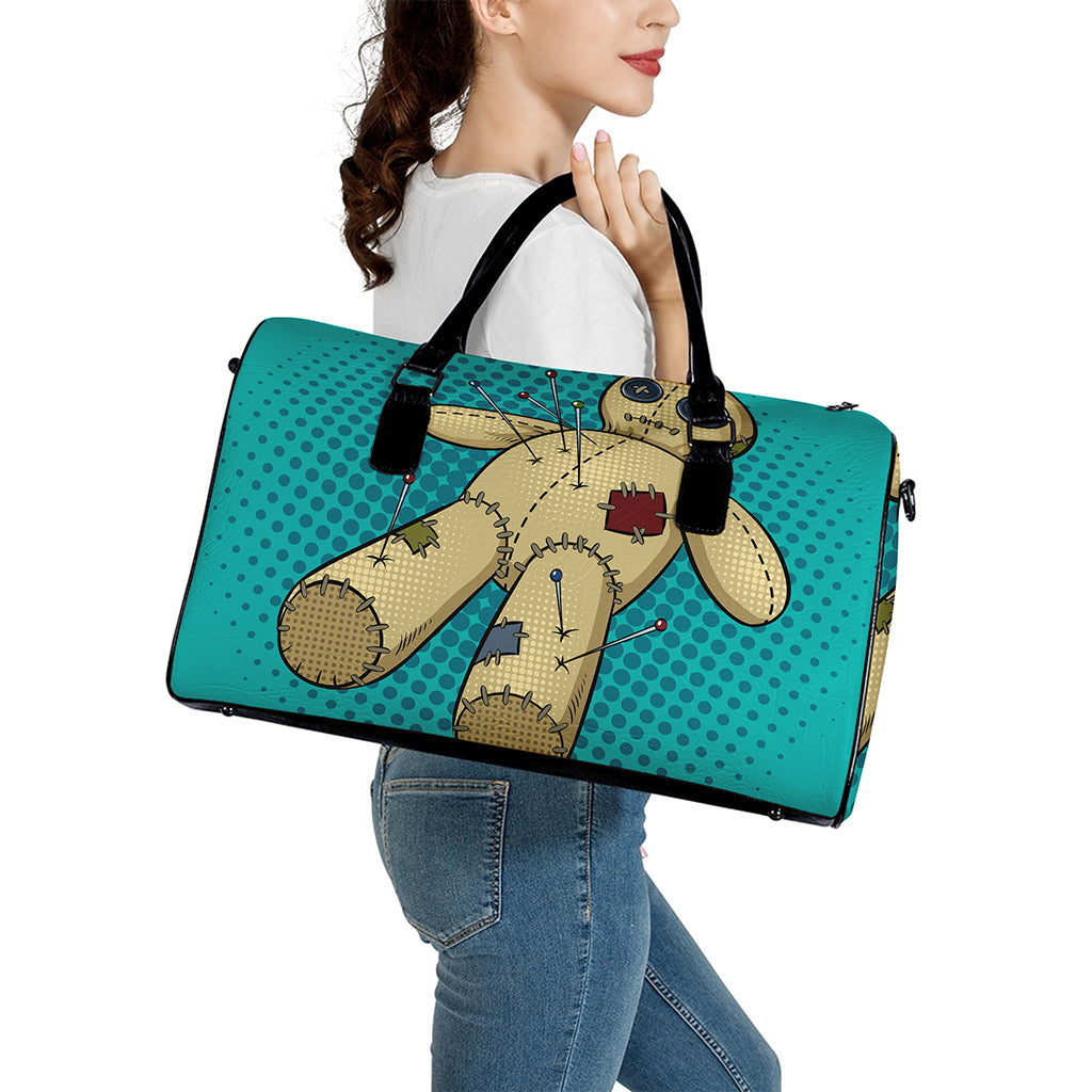 Voodoo Doll Print Leather Duffle Bag