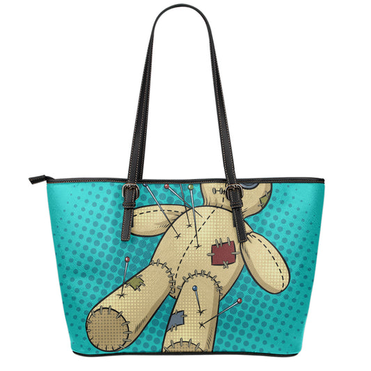 Voodoo Doll Print Leather Tote Bag