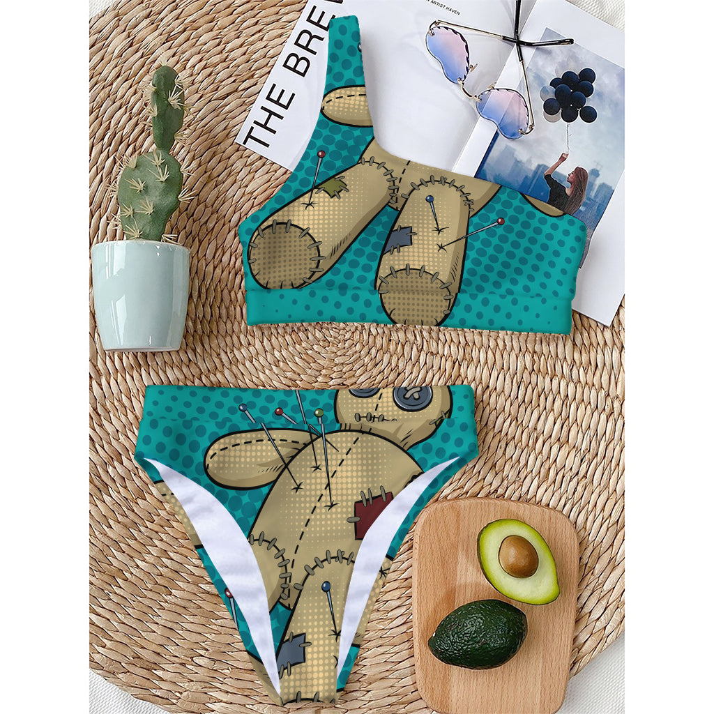 Voodoo Doll Print One Shoulder Bikini Top