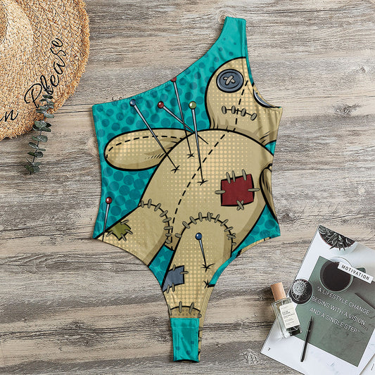 Voodoo Doll Print One Shoulder Bodysuit