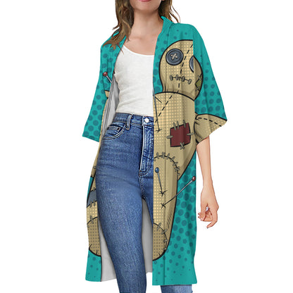Voodoo Doll Print Open Front Beach Cover Up