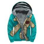Voodoo Doll Print Sherpa Lined Zip Up Hoodie