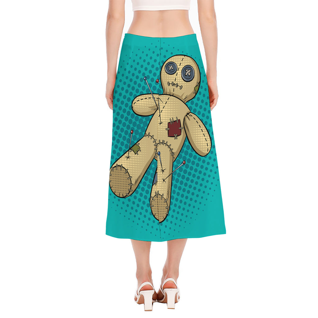 Voodoo Doll Print Side Slit Midi Skirt
