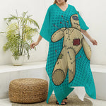 Voodoo Doll Print Silk V-Neck Kaftan Dress