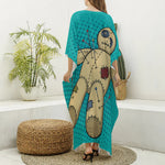 Voodoo Doll Print Silk V-Neck Kaftan Dress
