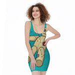 Voodoo Doll Print Sleeveless Bodycon Dress