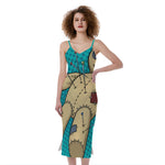 Voodoo Doll Print Slim Fit Midi Cami Dress