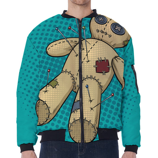 Voodoo Doll Print Zip Sleeve Bomber Jacket