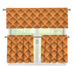 Waffle Pattern Print 3 Piece Kitchen Curtains