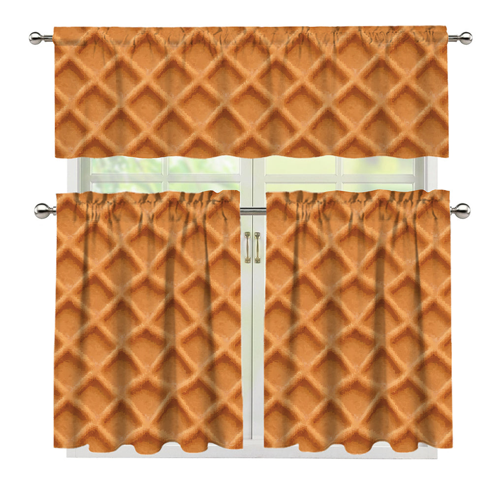 Waffle Pattern Print 3 Piece Kitchen Curtains