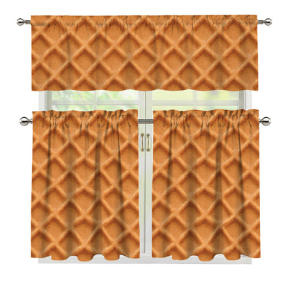 Waffle Pattern Print 3 Piece Kitchen Curtains