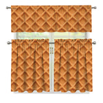 Waffle Pattern Print 3 Piece Kitchen Curtains