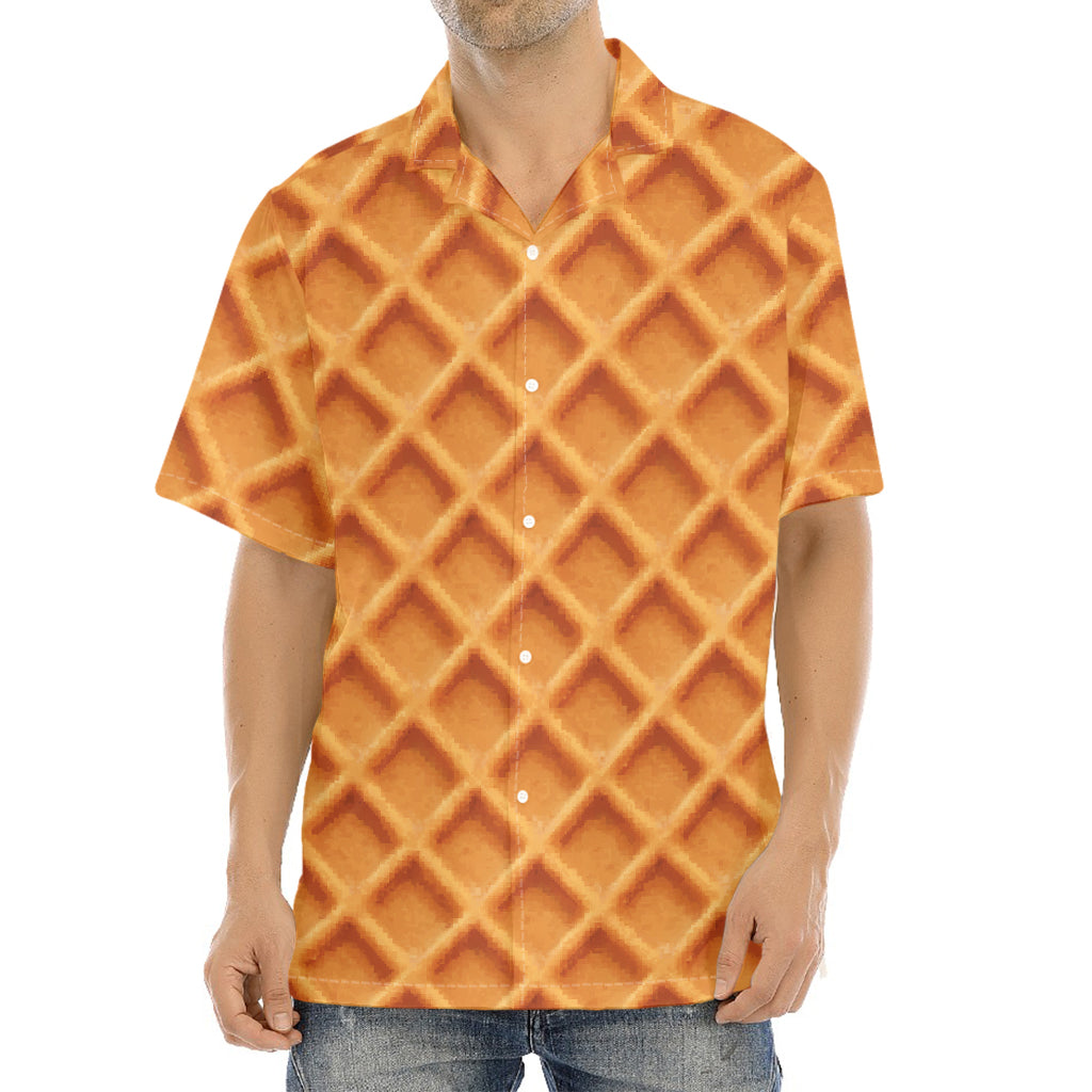 Waffle Pattern Print Aloha Shirt