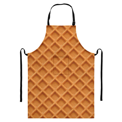 Waffle Pattern Print Bib Apron With Pocket