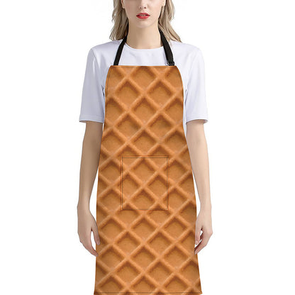 Waffle Pattern Print Bib Apron With Pocket