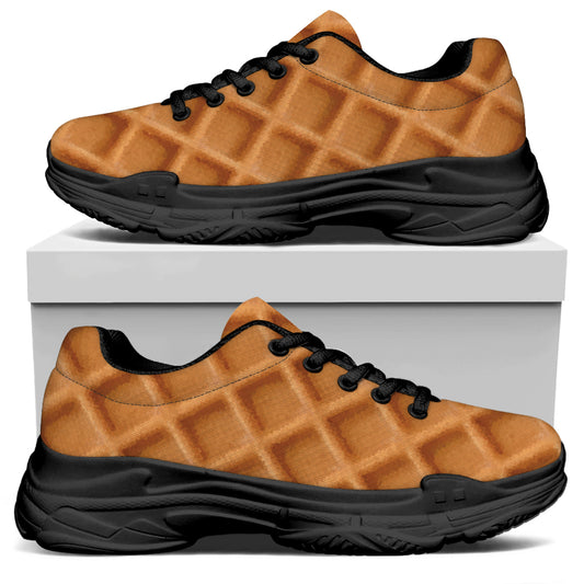 Waffle Pattern Print Black Chunky Shoes