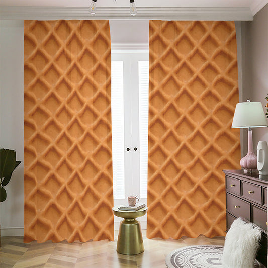 Waffle Pattern Print Blackout Pencil Pleat Curtains
