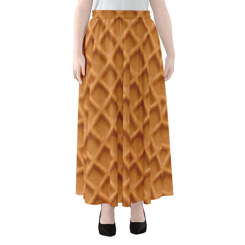 Waffle Pattern Print Chiffon Maxi Skirt