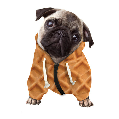 Waffle Pattern Print Dog Zip Up Hoodie