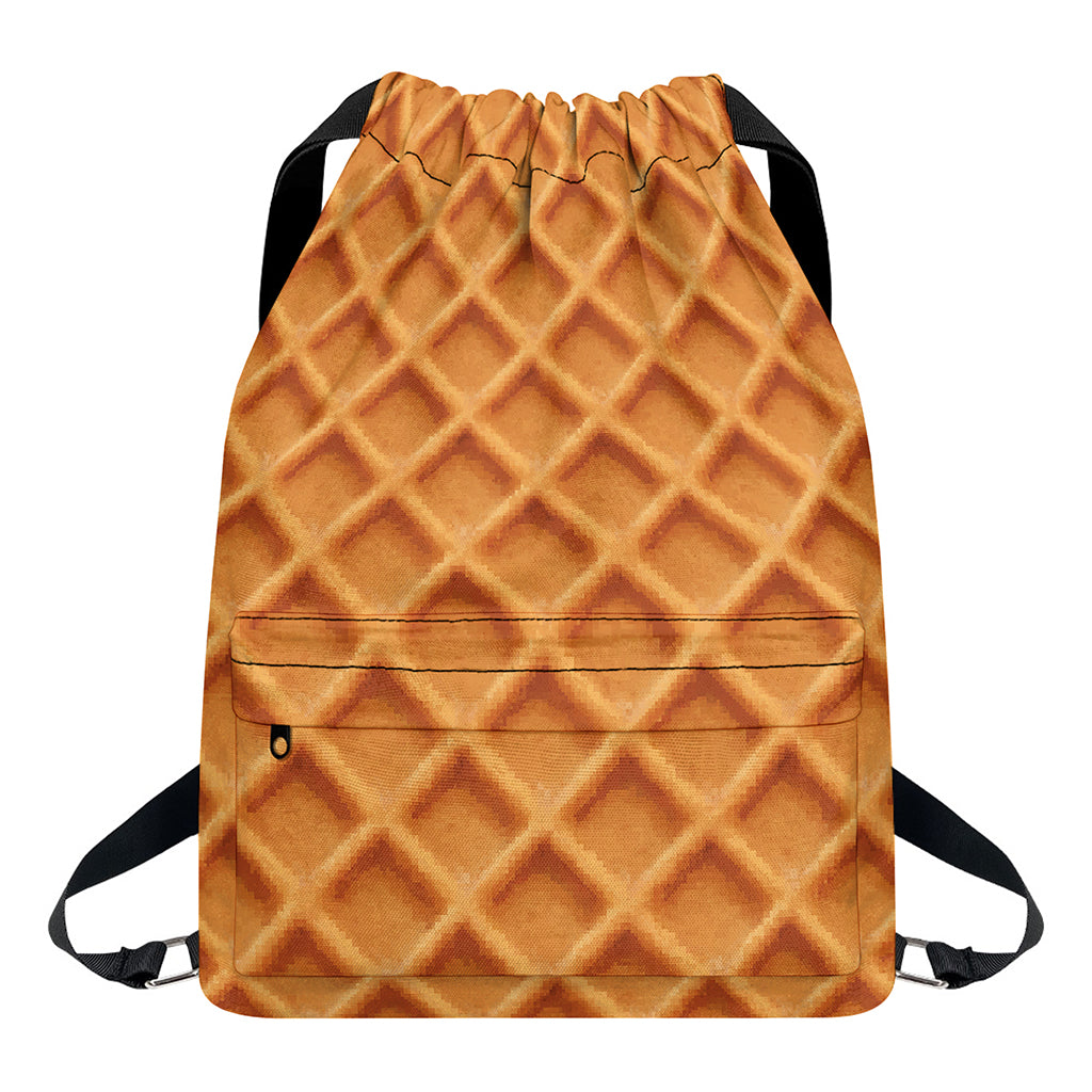 Waffle Pattern Print Drawstring Backpack