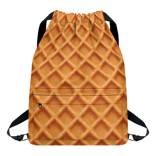 Waffle Pattern Print Drawstring Backpack