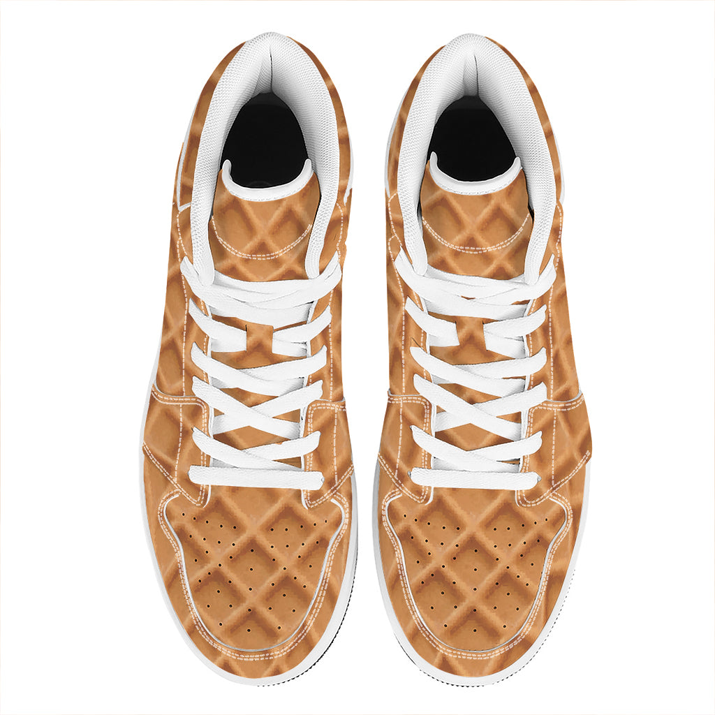 Waffle Pattern Print High Top Leather Sneakers