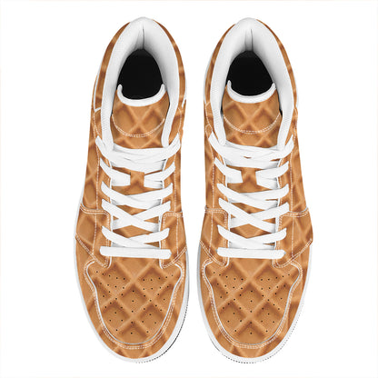 Waffle Pattern Print High Top Leather Sneakers