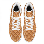 Waffle Pattern Print High Top Leather Sneakers