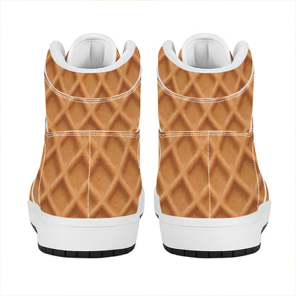 Waffle Pattern Print High Top Leather Sneakers