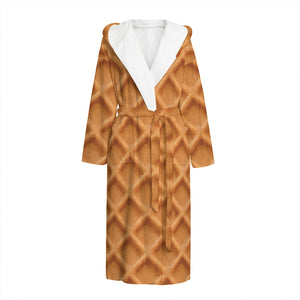 Waffle Pattern Print Hooded Bathrobe