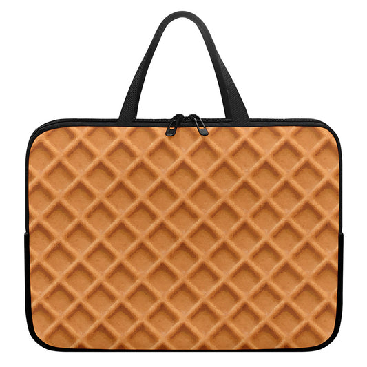 Waffle Pattern Print Laptop Sleeve With Handle