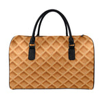Waffle Pattern Print Leather Duffle Bag