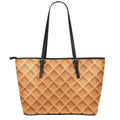 Waffle Pattern Print Leather Tote Bag With Zipper
