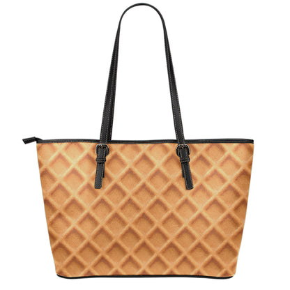 Waffle Pattern Print Leather Tote Bag