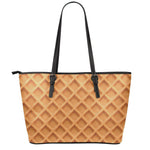 Waffle Pattern Print Leather Tote Bag